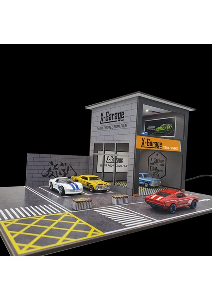 1:64 Ölçek Araçlar Için LED Işıklı Tek Katlı Tamirhane Maket/diorama (X-Garage)