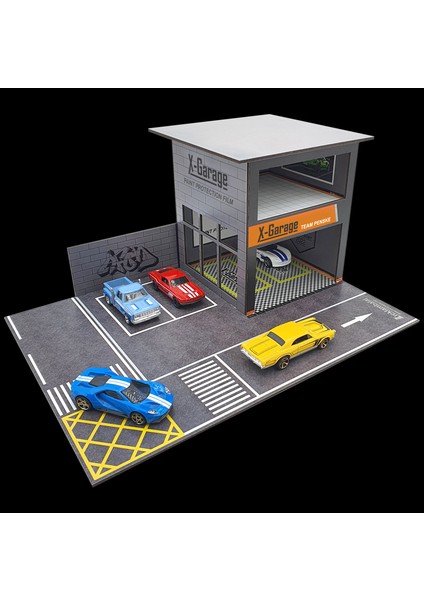 1:64 Ölçek Araçlar Için LED Işıklı Tek Katlı Tamirhane Maket/diorama (X-Garage)