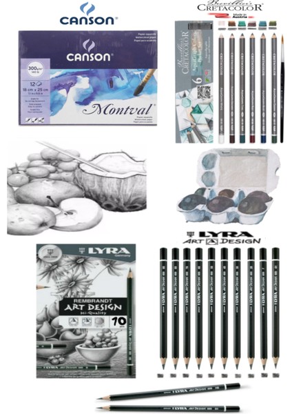 Canson Montval Lyra Art Design Dereceli Kalem 10'lu Cretacolor 6'lı Aquarell Sulandırılabilir Kalem