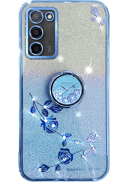 Oppo A55 5g Gradyan Glitter Çiçek Desen Telefon Kapağı Ring Kickstand Tpu Kılıfı (Yurt Dışından)