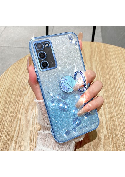 Oppo A55 5g Gradyan Glitter Çiçek Desen Telefon Kapağı Ring Kickstand Tpu Kılıfı (Yurt Dışından) fırsatları