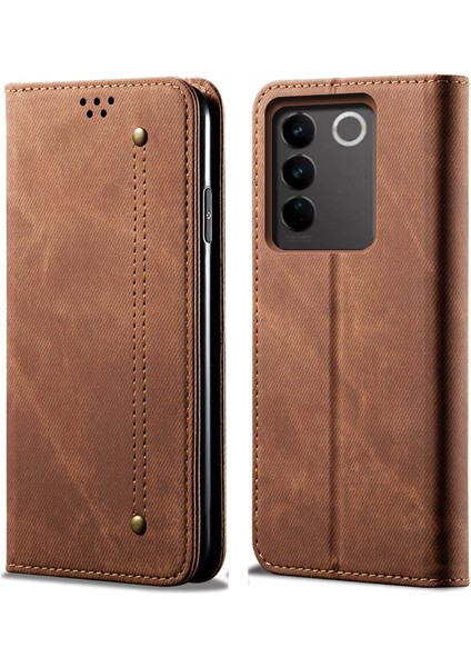 Vivo V27 5g Pu Deri Flip Telefon Kılıfı Kot Ceza Doku Standı Tpu Iç Kabuk Cüzdan (Yurt Dışından)