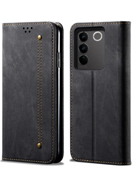 Vivo V27 5g Pu Deri Flip Telefon Kılıfı Kot Ceza Doku Standı Tpu Iç Kabuk Cüzdan (Yurt Dışından)