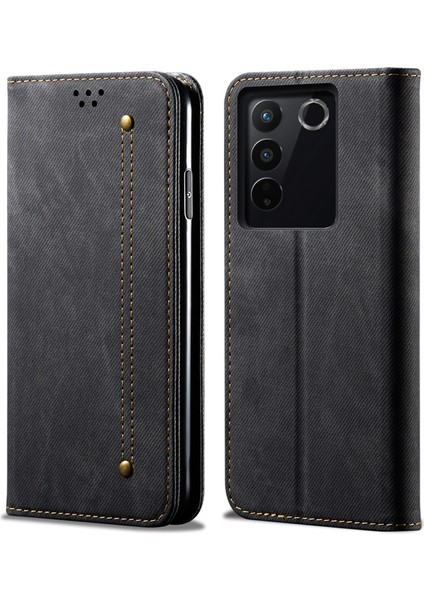 Kot Kumaş Doku Telefon Kasası Vivo S16E 5g, Pu Deri Cüzdan Standı Telefon Kapağı (Yurt Dışından)