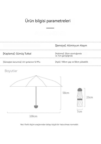 Gümüş Plastik Güneşli ve Yağmurlu Çift Kullanımlı Mini Katlanır Şemsiye (Yurt Dışından)