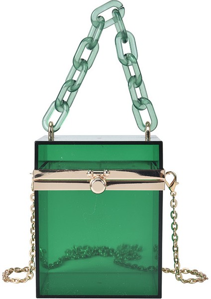 Kişiselleştirilmiş ve Yaratıcı Şeffaf Kadın Çapraz Çanta Zincir Omuz Çantası Kutu Çantası (Yurt Dışından)