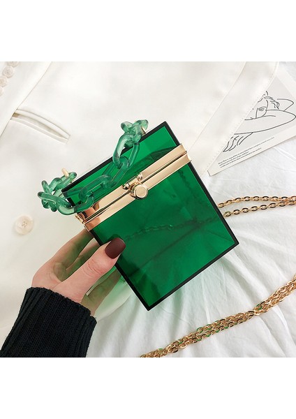 Kişiselleştirilmiş ve Yaratıcı Şeffaf Kadın Çapraz Çanta Zincir Omuz Çantası Kutu Çantası (Yurt Dışından) modelleri