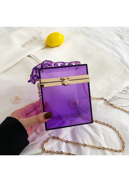 Kişiselleştirilmiş ve Yaratıcı Şeffaf Kadın Çapraz Çanta Zincir Omuz Çantası Kutu Çantası (Yurt Dışından) fırsatları