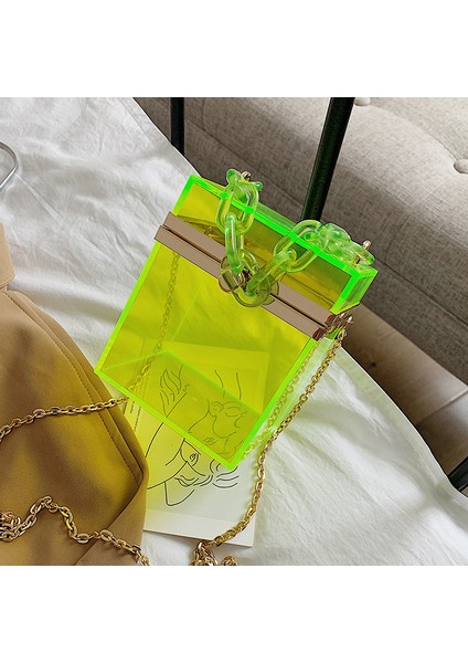 Kişiselleştirilmiş ve Yaratıcı Şeffaf Kadın Çapraz Çanta Zincir Omuz Çantası Kutu Çantası (Yurt Dışından) indirimleri