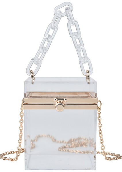 Kişiselleştirilmiş ve Yaratıcı Şeffaf Kadın Çapraz Çanta Zincir Omuz Çantası Kutu Çantası (Yurt Dışından)