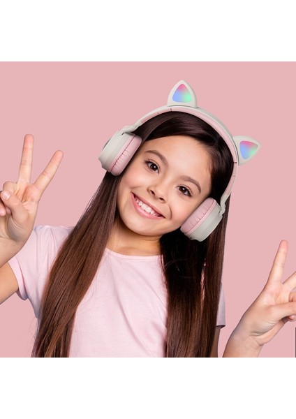Kedi Kulağı Yanıp Sönen Işık Bluetooth Kulaklık LED Işıklı Oyun Kulak Içi Kulaklık (Yurt Dışından)