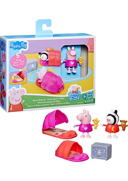 Peppa Pig Peppa'nın Sleepover Oyun Seti, 2 Figür ve 3 Temalı Aksesuar, 3 Yaş ve Üstü Çocuklar için 3 İnç Ölçekli Okul Öncesi Oyuncak F2189