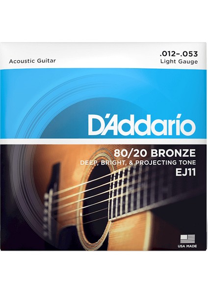 EJ11 80/20 Bronze Light 012-053 Takım Tel Akustik Gitar Teli