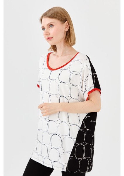 Kadın Yakası ve Kolu Sarı Bantlı Penye T-Shirt Siyah/ekru fiyatları