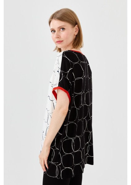 Kadın Yakası ve Kolu Sarı Bantlı Penye T-Shirt Siyah/ekru fırsatları