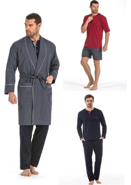 5560 Erkek Çeyizlik Beşli Rop Pijama Takım - Lacivert fiyatları