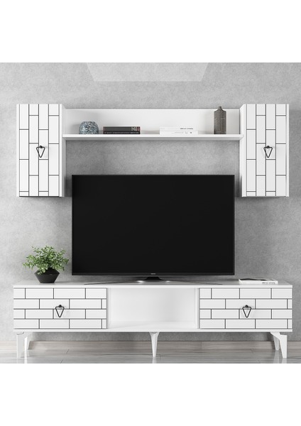 4 Kapaklı, 2 Raflı Varna Tv Ünitesi Takım Beyaz-Beyaz