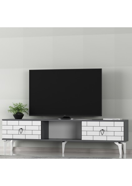 2 Kapaklı, Raflı Varna Tv Sehpası Alt Modül Beyaz-Antrasit fiyatları