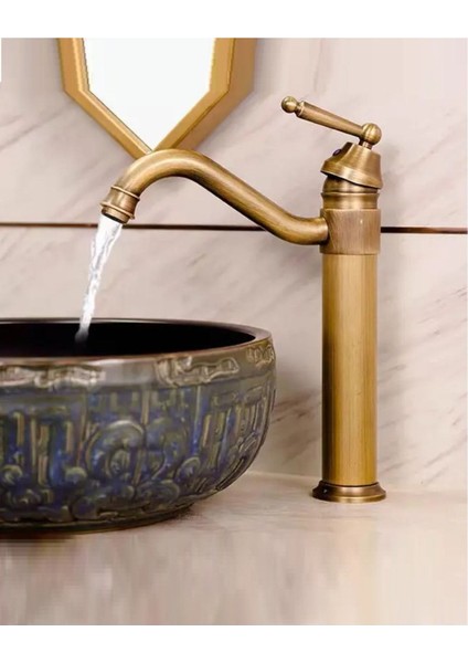 Rustik Antik Lavabo Bataryası Banyo Çanak Musluğu Eskitme Osmanlı Lavabo Armatür Otantik Bakır