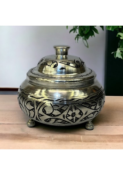 Kalay Eskitme Oyma Nakışlı bakır Şekerlik