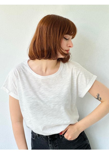 Basic Kadın Pamuklu Tişört Kadın Beyaz modelleri