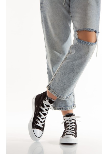 Günlük Keten Rahat Bilekli Siyah Uzun Convers Sneaker Spor Ayakkabı