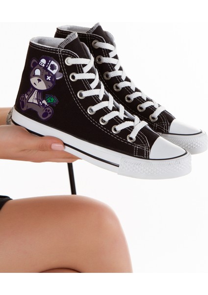 Günlük Keten Rahat Bilekli Siyah Uzun Convers korsan ayıcık Baskılı Sneaker Spor Ayakkabı