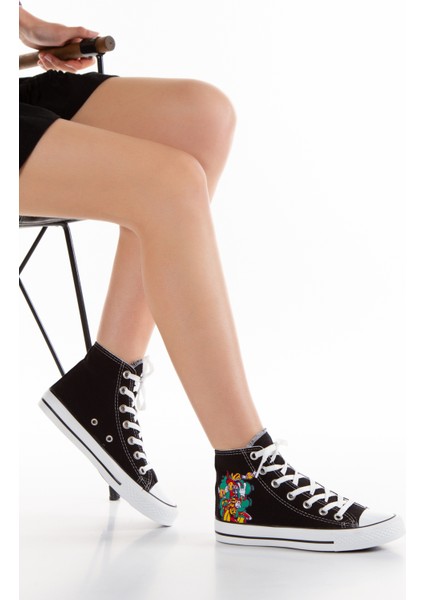 Günlük Keten Rahat Bilekli Siyah Uzun Convers Love Baskılı Sneaker Spor Ayakkabı modelleri