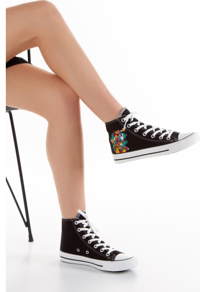 Günlük Keten Rahat Bilekli Siyah Uzun Convers vektör Baskılı Sneaker Spor Ayakkabı indirimleri