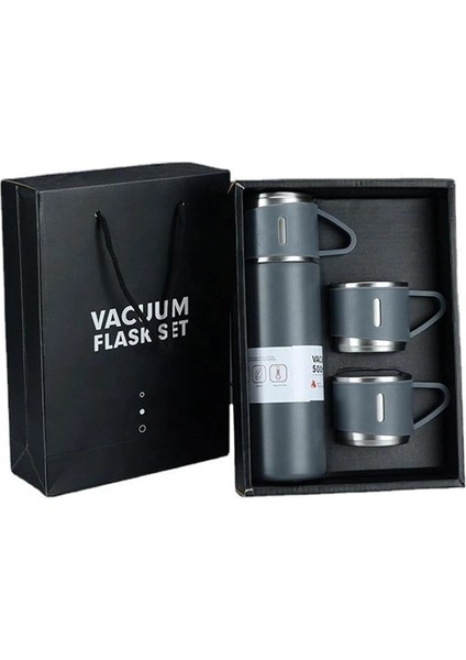 Vacuum Flask Set Üç Bardaklı Kutulu Termos Seti 500 ml