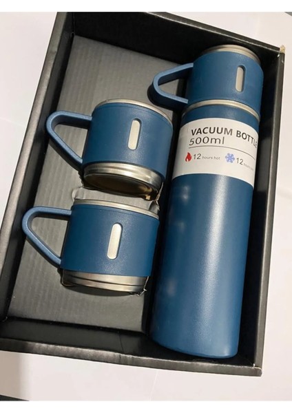 Vacuum Flask Set Üç Bardaklı Kutulu Termos Seti 500 ml