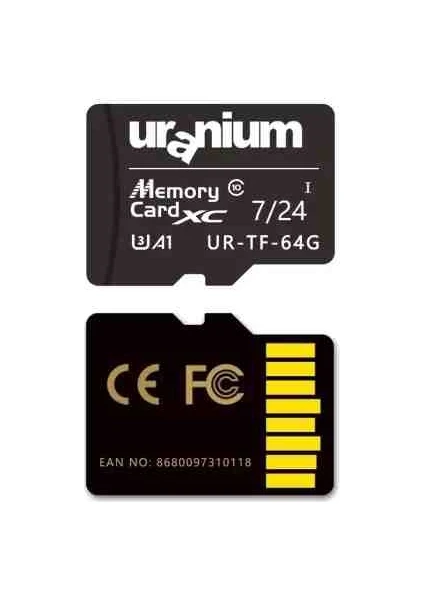 64 GB Uranıum UR-TF-64G Mıcro Sd Card 7/24 Surveıllance 60/30MBS Hafıza Kartı (3 Yıl Garanti)