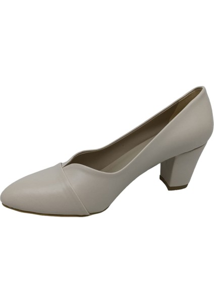 440 Kadın Krem Klasik Alçak Topuklu Ayakkabı modelleri