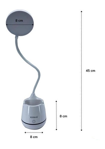 Kalemlikli Telefon Tutacaklı Şarjlı Dokunmatik 3 Mod Esnek Başlıklı Dimmerli LED Masa Lambası (3791)