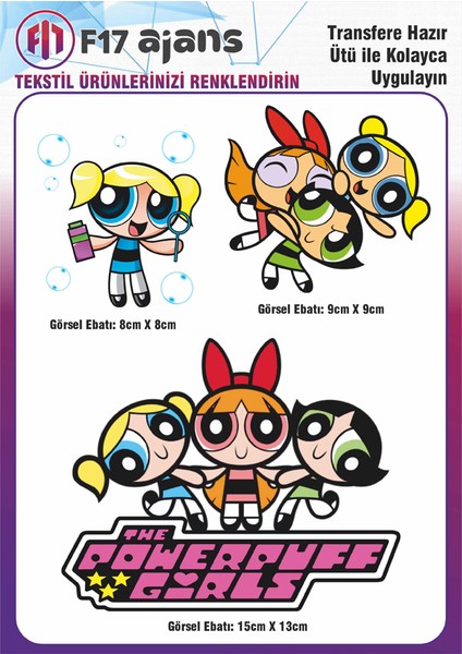 Ütü ile Yapışan Tekstil Dtf Transfer Baskı Powerpuff Girls