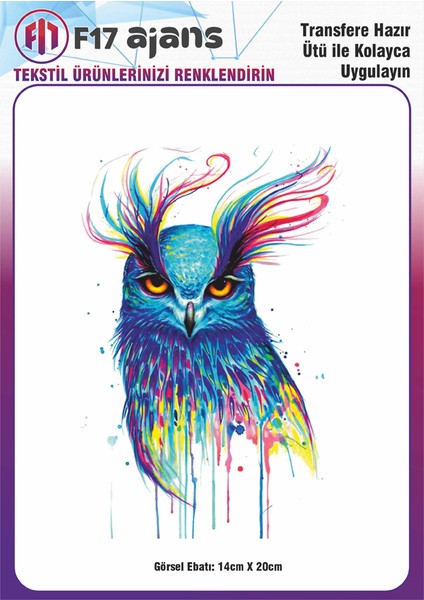 Ütü ile Yapışan Tekstil Dtf Transfer Baskı Çok Renkli Baykuş