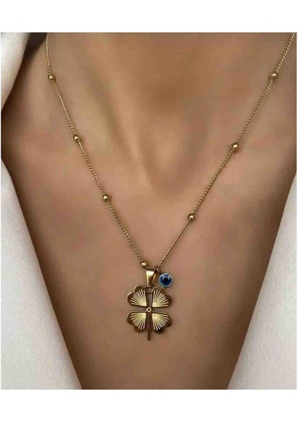 316L Çelik Kadın Top Zincirli 50 cm Nazarlikli Yonca Kolye fiyatları