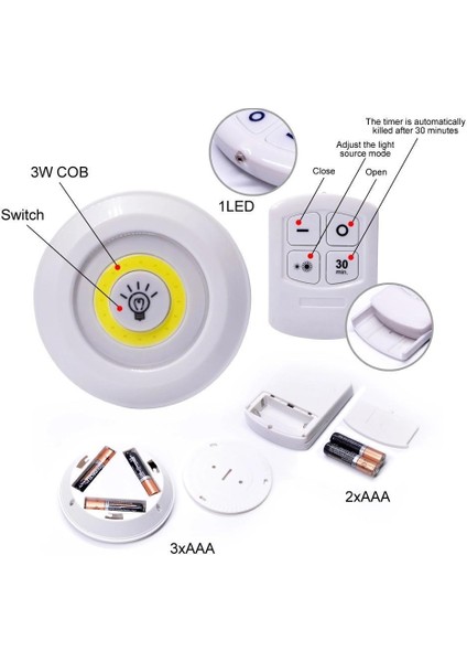 Uzaktan Kumandalı Yapışkanlı Kablosuz Pilli LED 3’lü