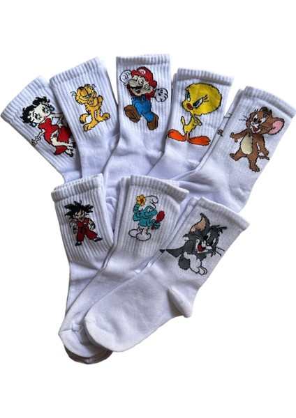 Çocuk 8”li Çizgi Film Anime Karakterli Neşeli Kolej Tenis Çorap