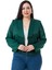 Büyük Beden Şal Yaka Astarsız Kısa Saten Zümrüt Yeşil Ceket 1