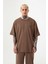 Oversize Basic Süprem Pamuklu T-Shirt Kahve 1