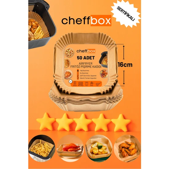 Cheff Box Airfryer Pişirme Kağıdı 50 Adet 16CM Kare Hava Fritözü Yağlı Kağıt