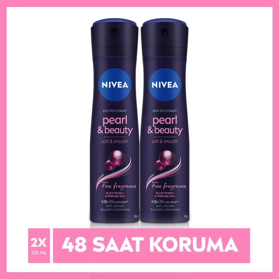 NIVEA Kadın Sprey Deodorant Pearl&Beauty Fine Fragrance,48 Saat Koruma ve Parfüm etkisi 150ml x2 Adet