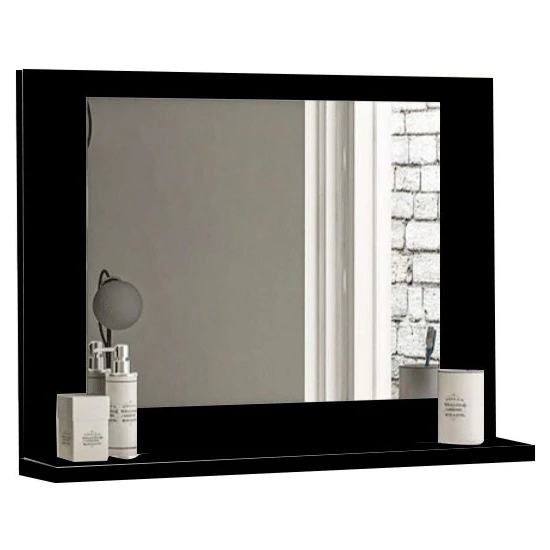 Nsp Dekoratif Ayna Mdf Raflı 60 cm x 45 cm Siyah