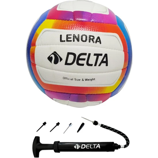 Delta Lenora Özel El Dikişli 5 Numara Voleybol Topu + Çok Fonksiyonlu Top Şişirme pompası seti
