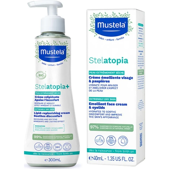 Mustela Stelatopia Lipit Yenileyici Krem 300 ml + Stelatopia Emollient Face Cream Yüz Kremi 40 ml