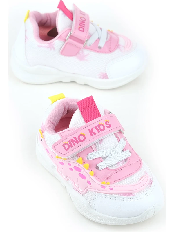 Gezer Yazlık Keten Kız Çocuk Cırt Cırtlı Ayarlanabilir Dino Kids Spor Ayakkabı