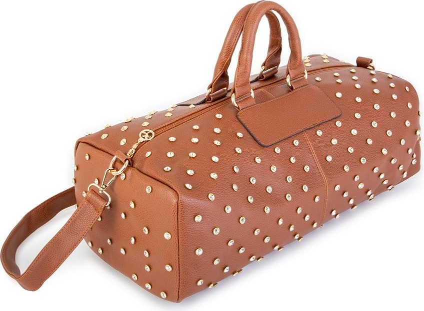 Nas Bag Kadın Büyük Boy Zımbalı Geniş Valiz ve El Çantası Taba Natural görsel 2