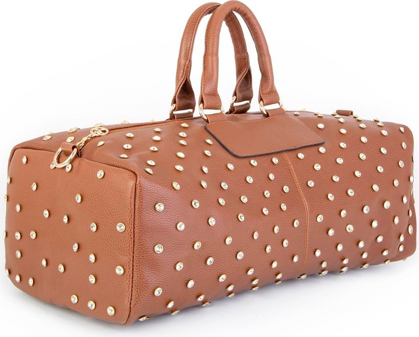 Nas Bag Kadın Büyük Boy Zımbalı Geniş Valiz ve El Çantası Taba Natural görsel 3