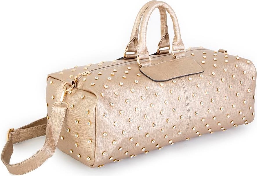 Nas Bag Kadın Büyük Boy Zımbalı Geniş Valiz ve El Çantası Altın Natural Gold görsel 4